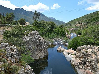 Der Blick von der Brücke auf den Fluss