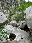 In den karstigen Felsen haben sich zahlreiche Becken gebildet