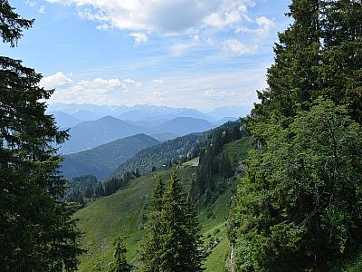 Etwa in der Bildmitte, auf dem kleinen Gipfel befindet sich ein steinerner Steinbock