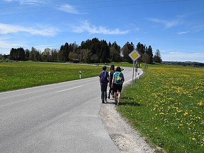 Etwa 100 m geht es an der Bundesstraße entlang, ....