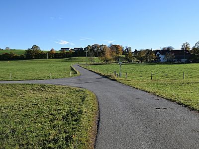 Weiter geradeaus auf St. Leonhard im Forst zu