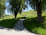 Nach der Brücke halten wir uns rechts und steigen auf.
