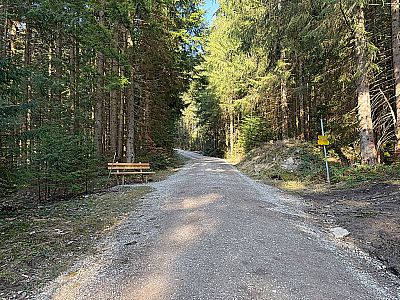 An einer Rastbank mit Wegweisern...